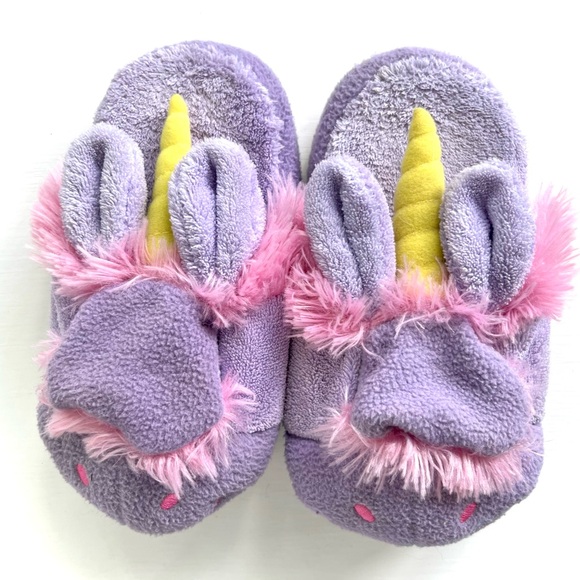 Stompeez Kids Unicorn Slippers Purple & Pink Size Medium Plush Slipper Shoes - Picture 7 of 16